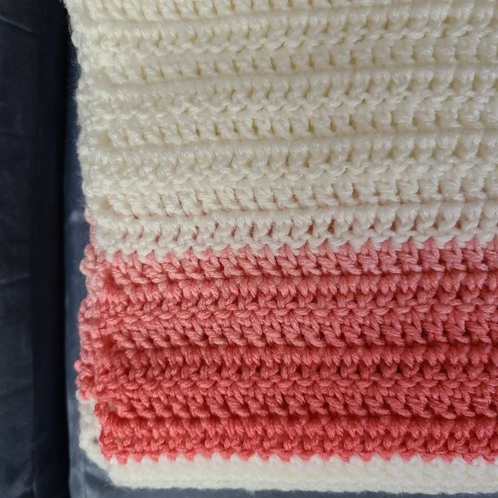 Vintage Handmade Knit Crochet Pretty Pink Afghan Throw Lap Blanket New Baby Gift